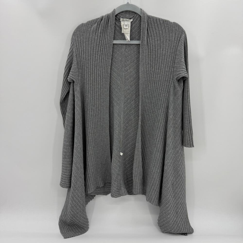 MAX MARA Womens Silk Cashmere Sweater Size S Grey Open Front Cascade 3/4 Sleeve